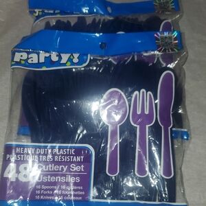 Heavy Duty Plastic Cutlery Set - Navy Blue-96 Total